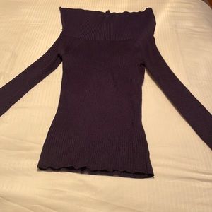 Jennifer Lopez off the shoulder/cowl neck navy blue sweater